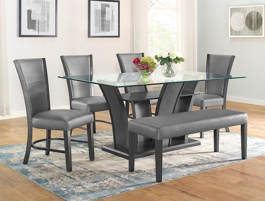 6pcs Glass Top Grey Dining Set