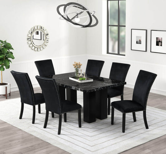 7pcs Black Faux Marble Dining Set