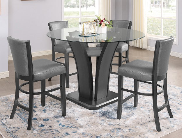 6pcs Glass Top Round Grey Dining Set