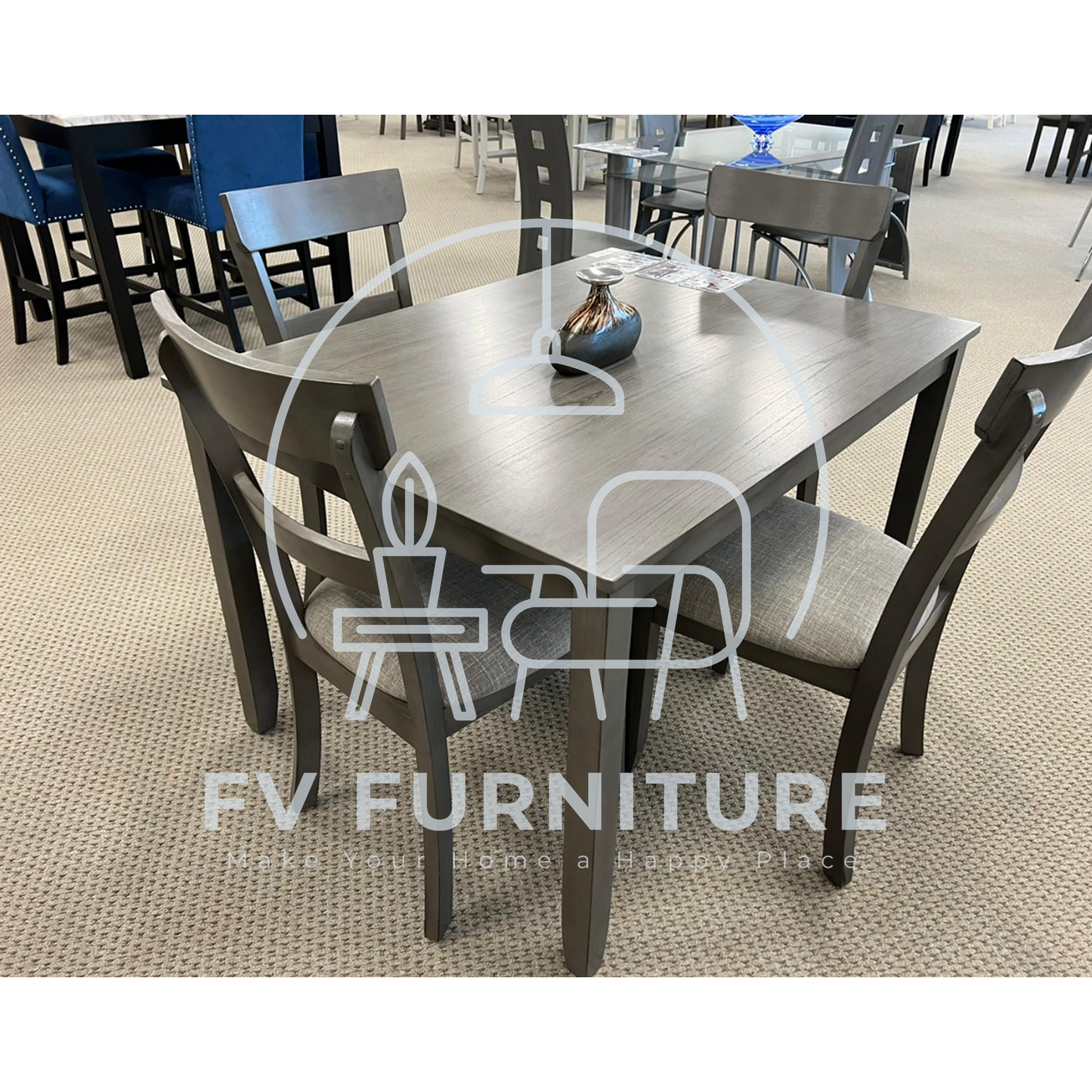 5pcs Grey Finish Wood Dining Set