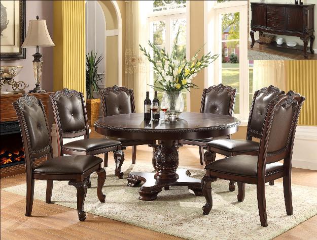 7pcs Traditional Espresso Wood Dining Set