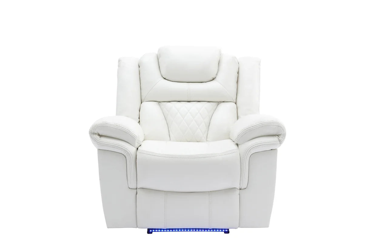 3pcs Alexa White Leather LED Reclining Sofa Set