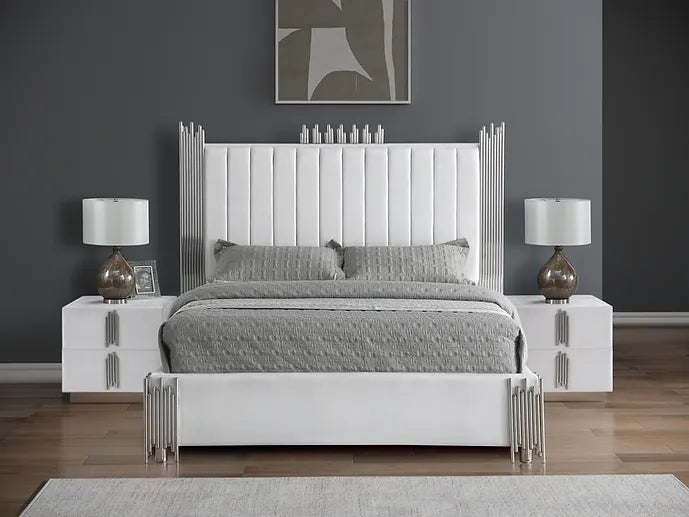 5pcs White Velvet Bedroom Set