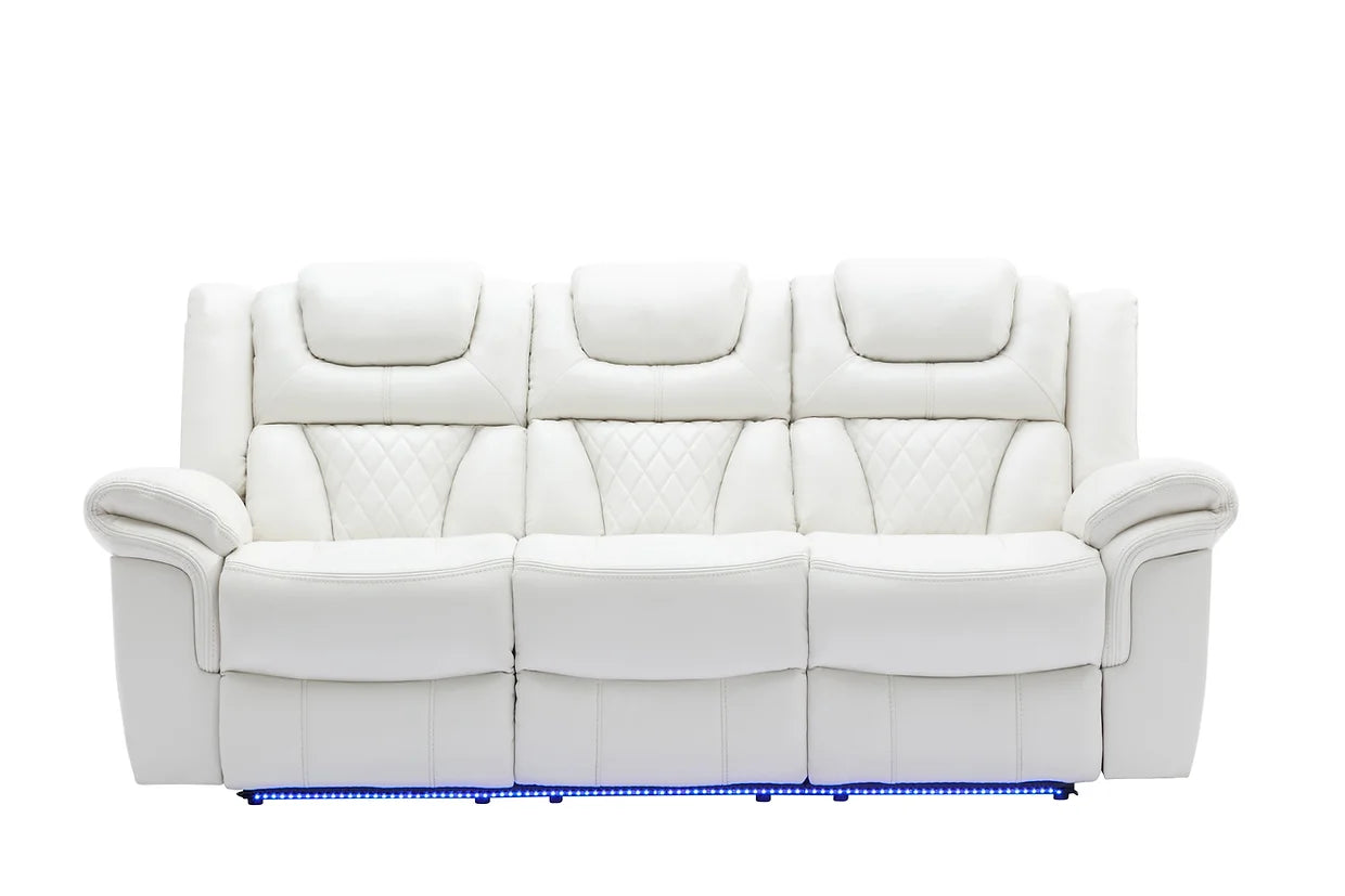 3pcs Alexa White Leather LED Reclining Sofa Set