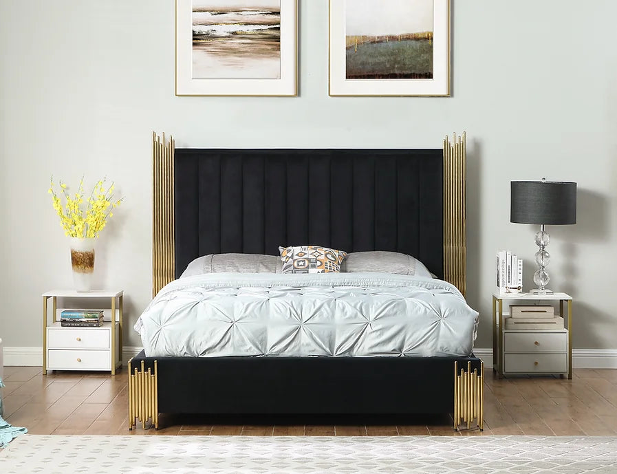 5pcs Black Velvet Bedroom Set