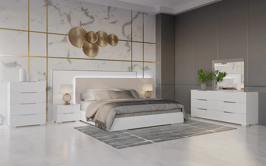 5pcs Fabiana White Leather Italian Bedroom Set