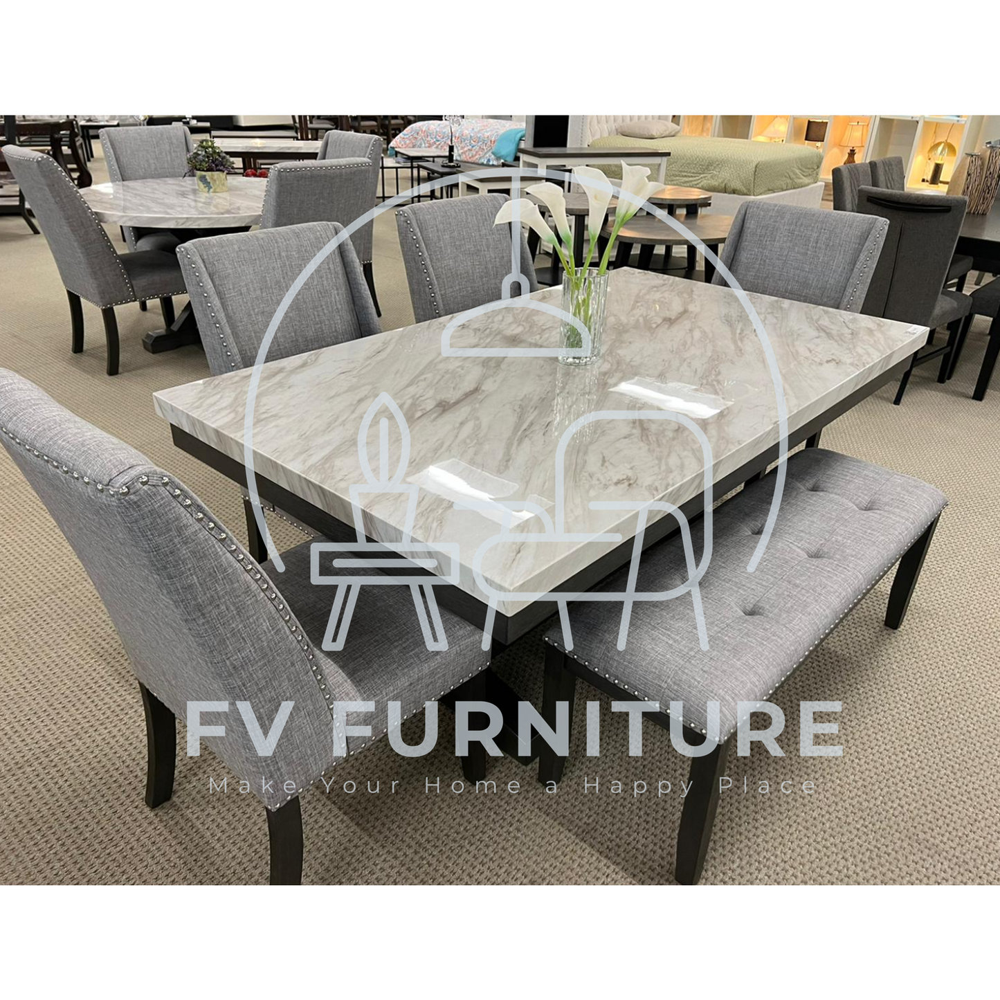 6pcs Faux Marble Top Dining Set