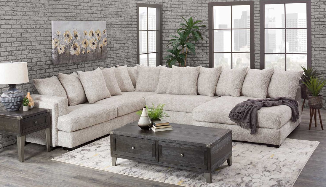 880 Ash Cream Thick Chenille Fabric Oversized Sectional (Included pillows)