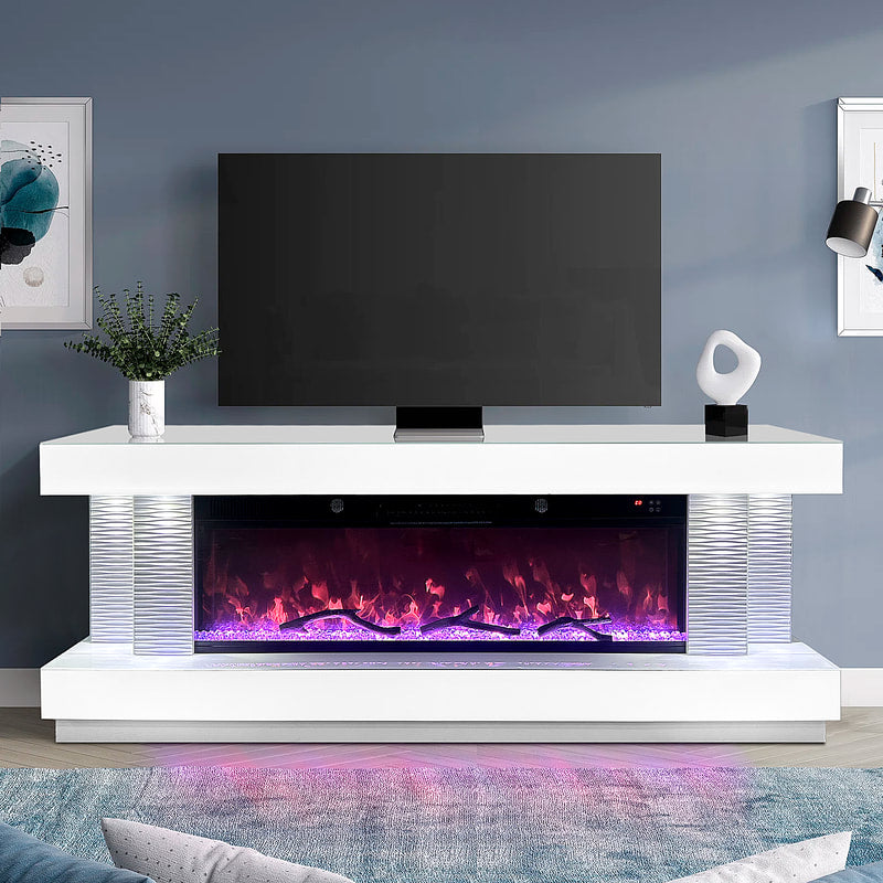 Glass Mirror TV Stand with Fireplace