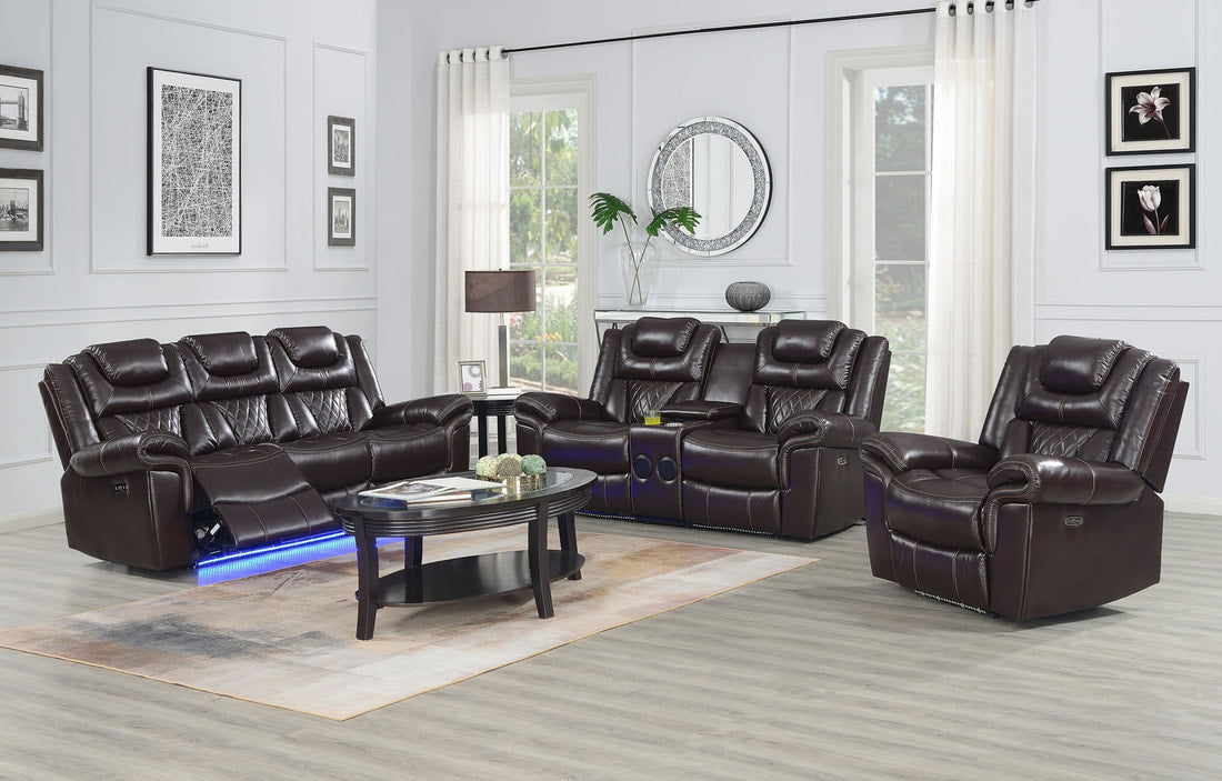 3pcs Alexa Brown Power Reclining Sofa Set