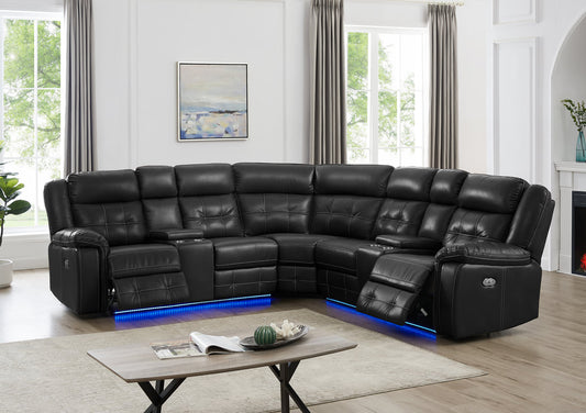 Amazon Black Power Leather Reclining Sectional