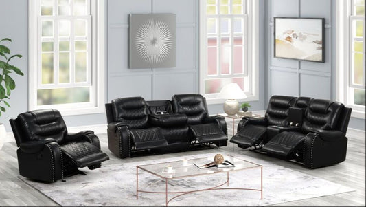 3pcs Ashley Black Leather Gel Reclining Sofa Set