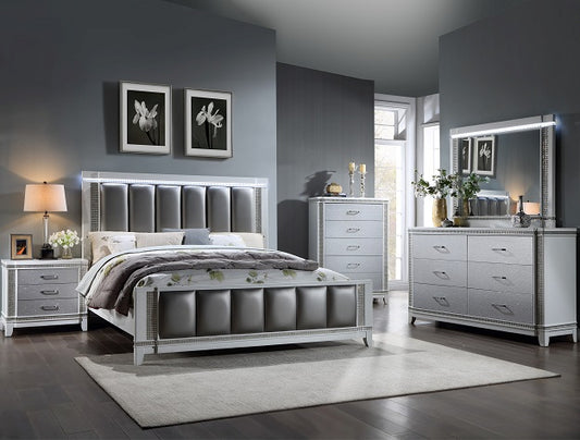 5pcs Silver Finish Wood Bedroom Set