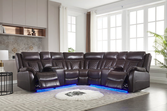 Batman Brown Leather Gel Power Reclining Sectional