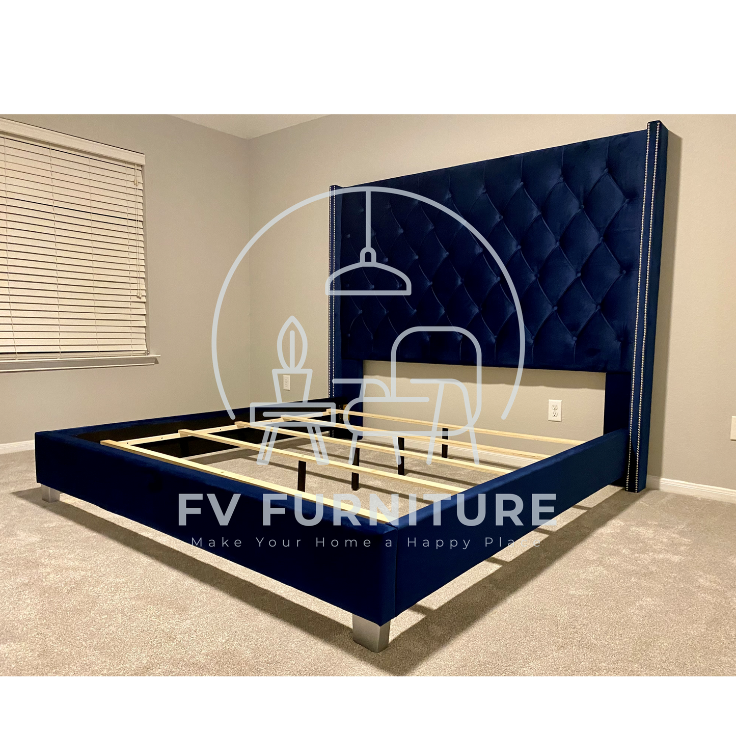 Beverly Blue Velvet 6FT Tall Bed Frame