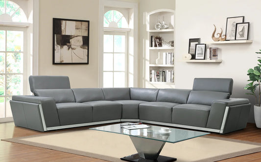 Domo Grey Top Grain Leather Oversized Sectional