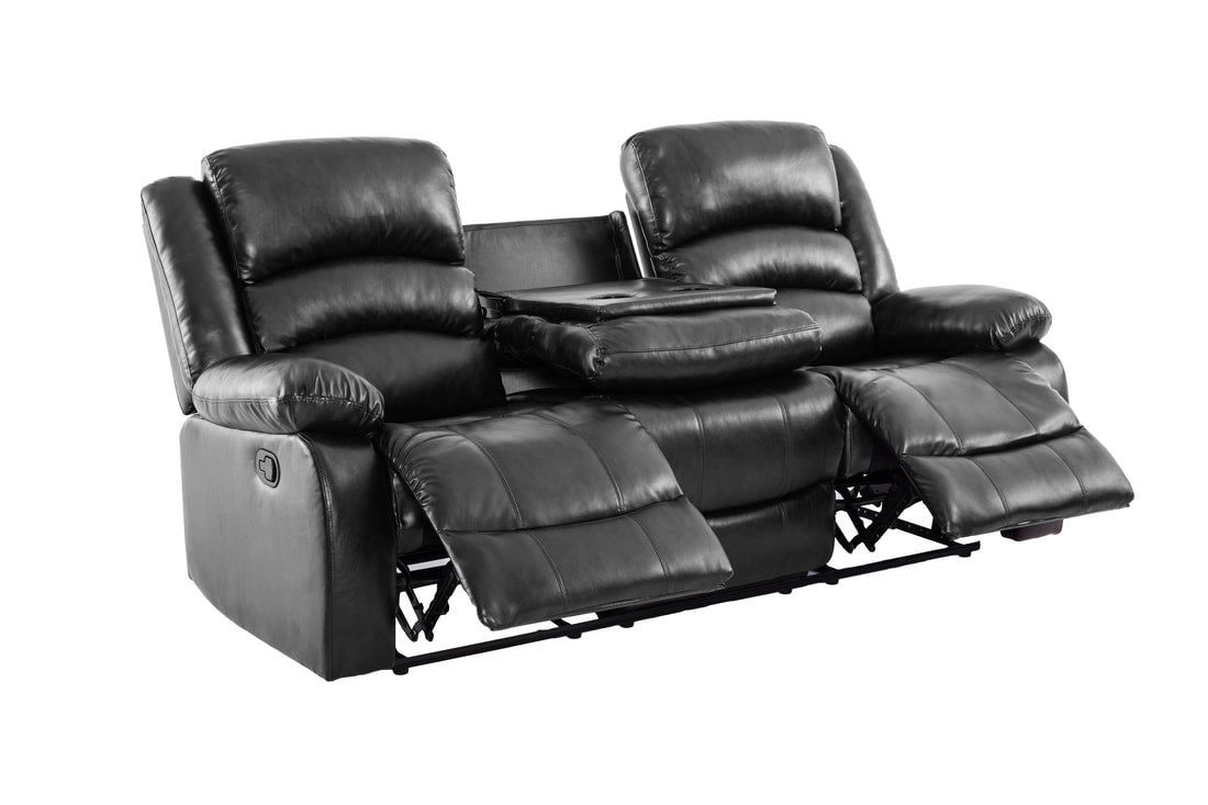 3pcs Dynamo Black Leather Reclining Sofa Set