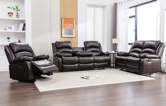 3pcs Dynamo Espresso Leather Reclining Sofa Set