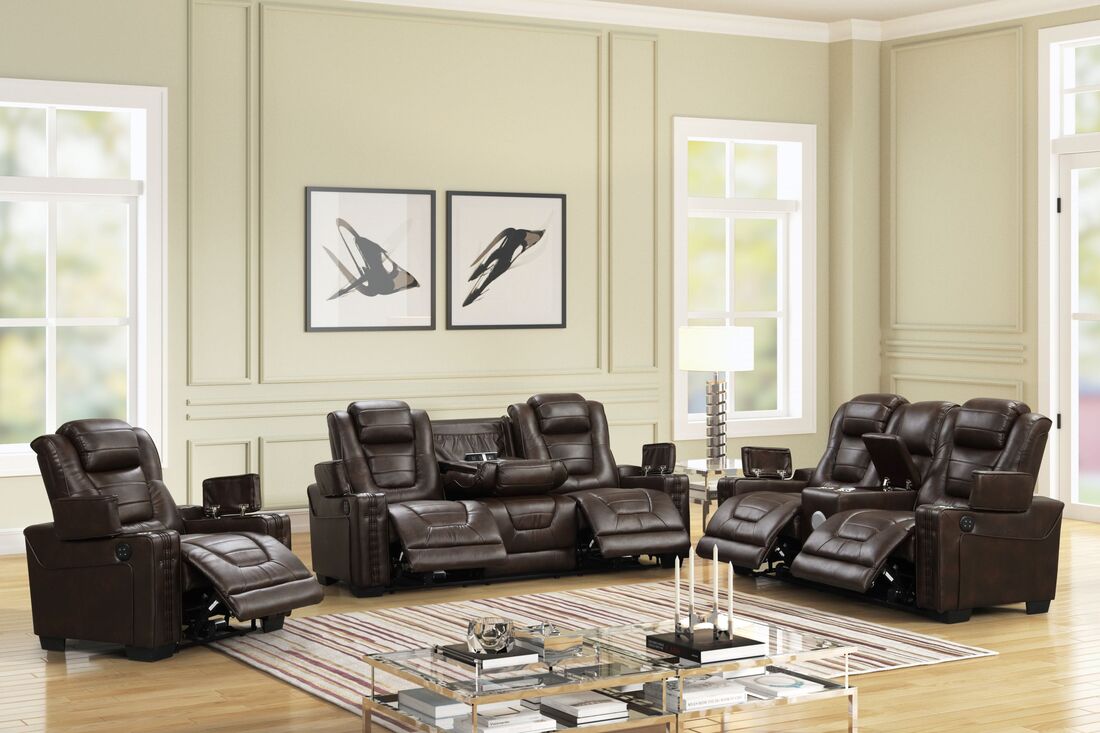 3pcs Eric Brown Leather Power Reclining Sofa Set