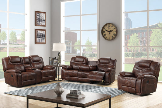 3pcs Galveston Brown Leather Gel Sofa Reclining Set