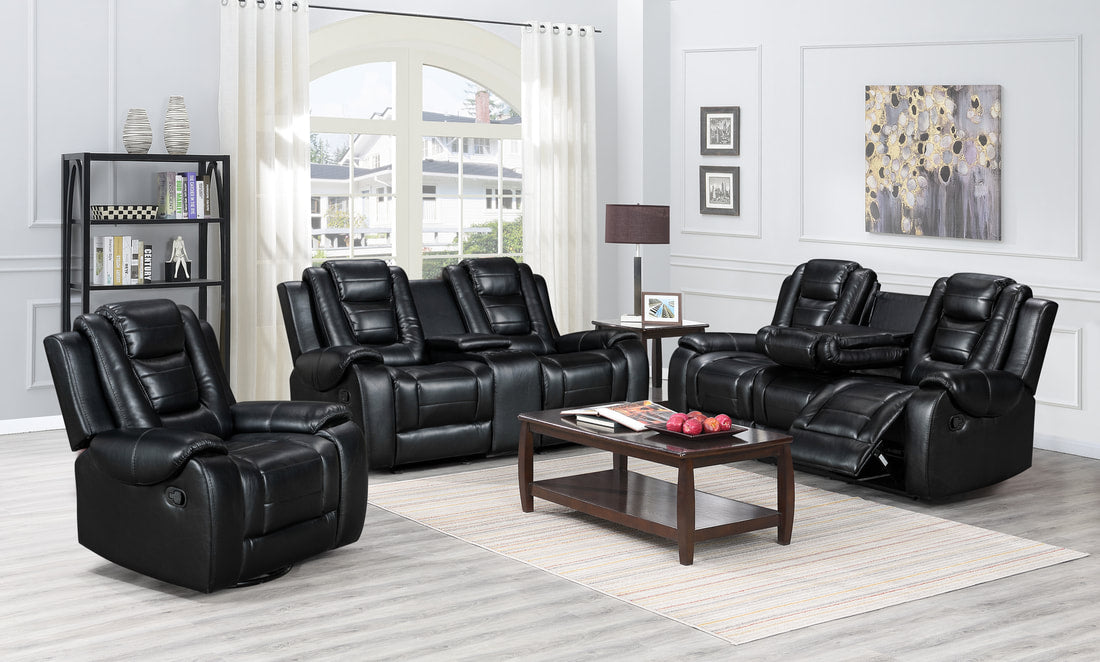 3pcs Jordan Black Leather Gel Reclining Sofa Set