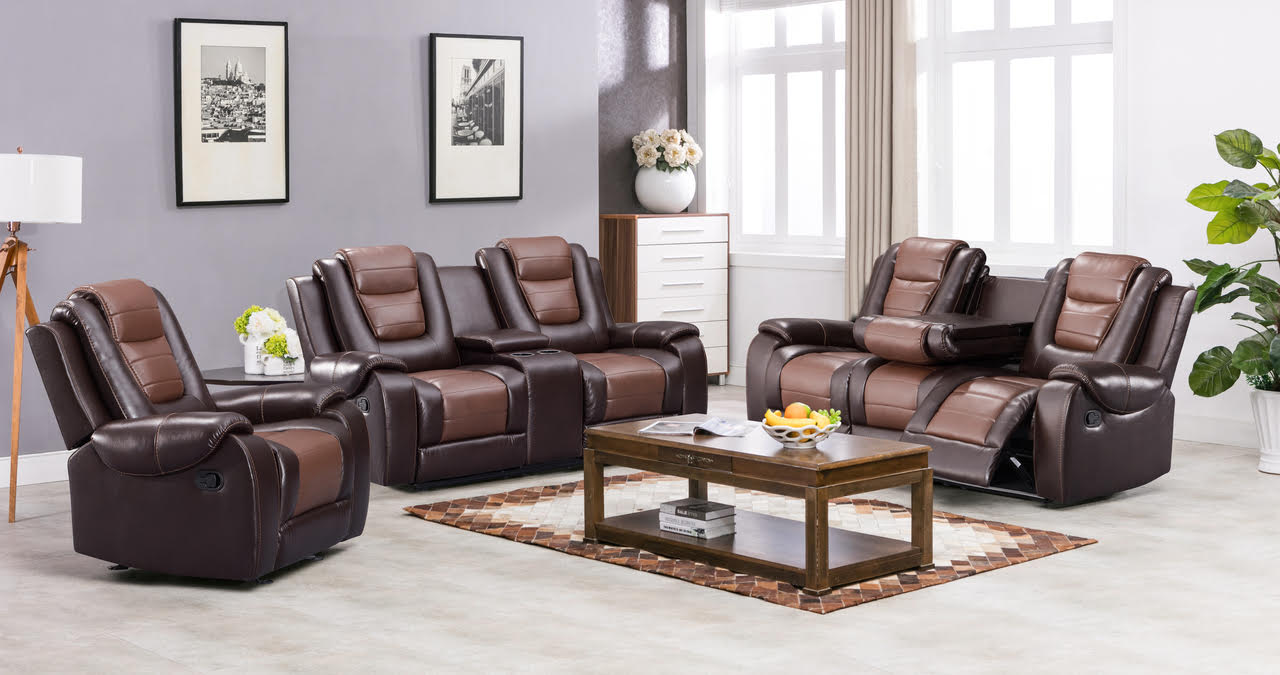 3pcs Jordan Two Tone Leather Gel Reclining Sofa Set