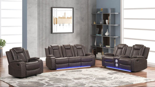 3pcs Luz Chocolate Reclining Sofa Set