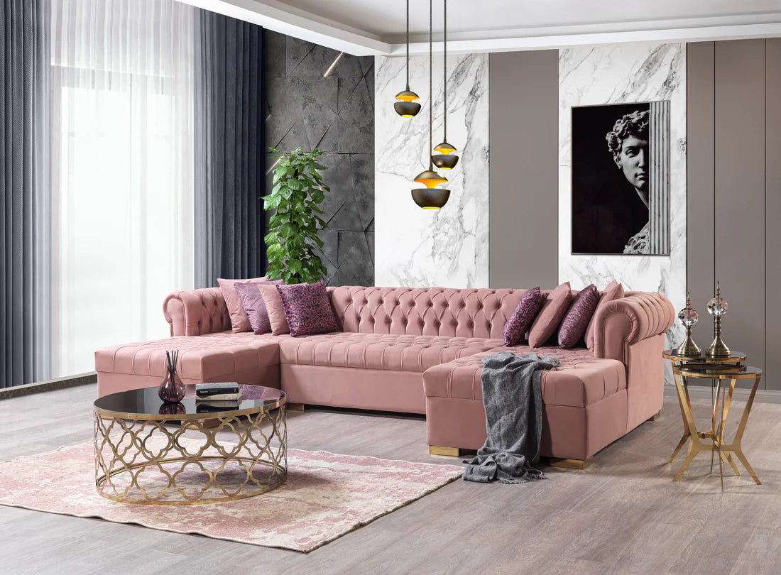 Lauren Pink Velvet Tufted Double Chaise Sectional