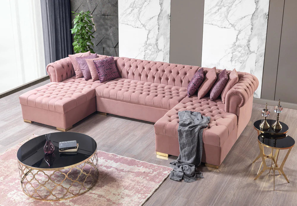 Lauren Pink Velvet Tufted Double Chaise Sectional