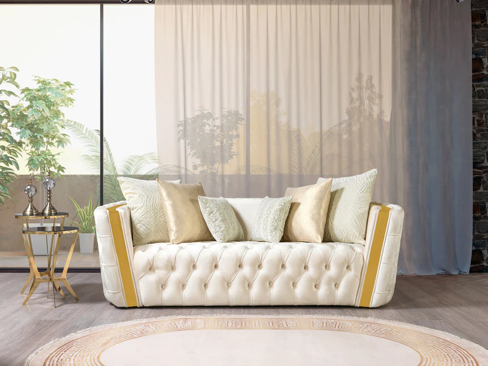 Iconic Home Azalea Tufted Velvet Upholstered Loveseat Sofa Gold Y-Legs –  Chic Home