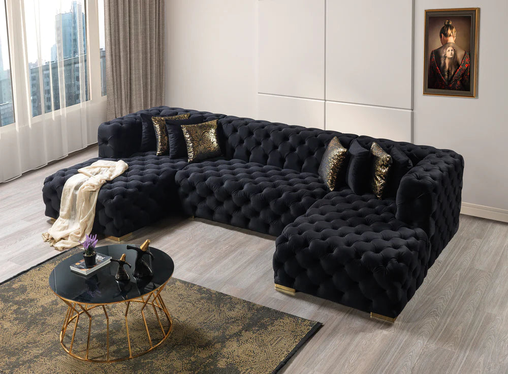 Neva Black Velvet Double Chaise Sectional