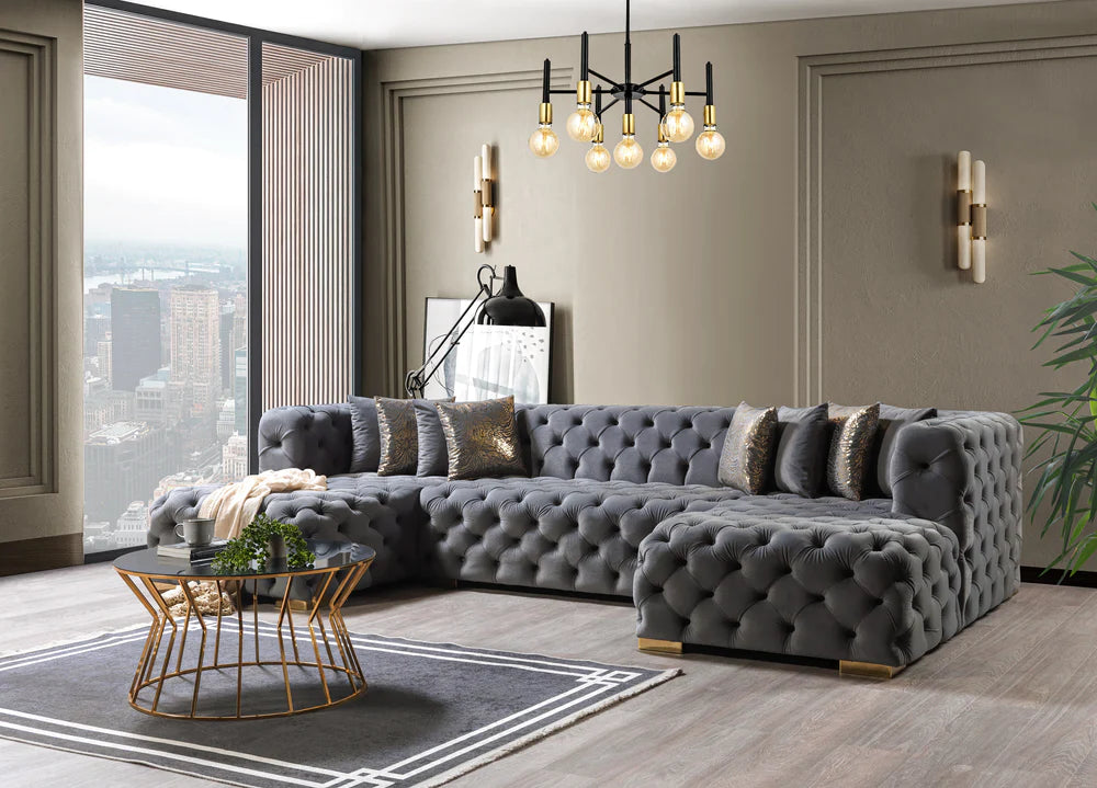 Neva Gray Velvet Double Chaise Sectional