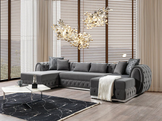 Jessie Grey Velvet Double Chaise Sectional