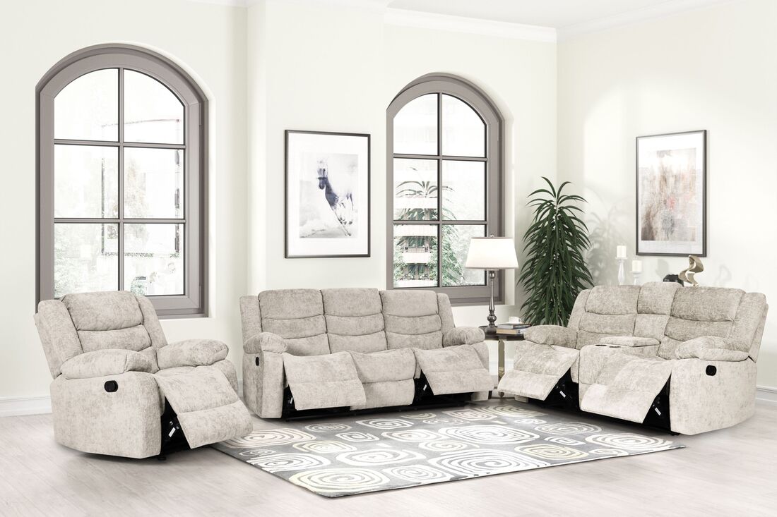 3pcs Oliver Beige Fabric Sofa Reclining Set