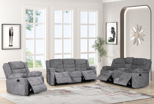 3pcs Oliver Charcoal Fabric Sofa Reclining Set