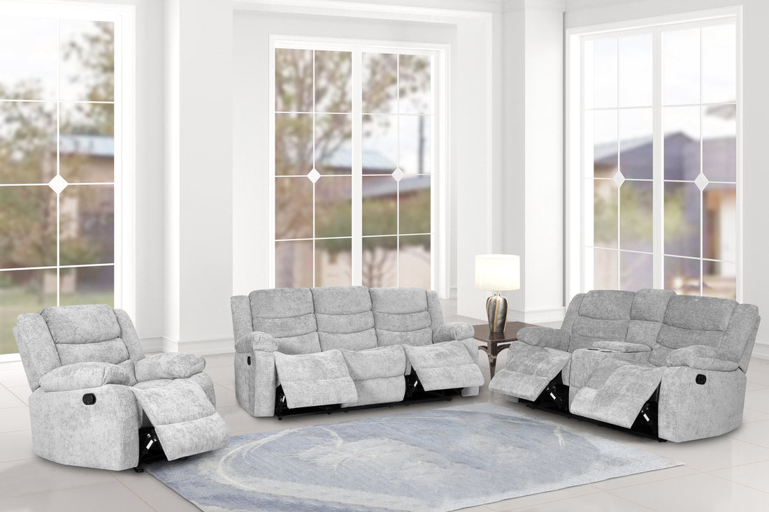 3pcs Oliver Silver Fabric Sofa Reclining Set