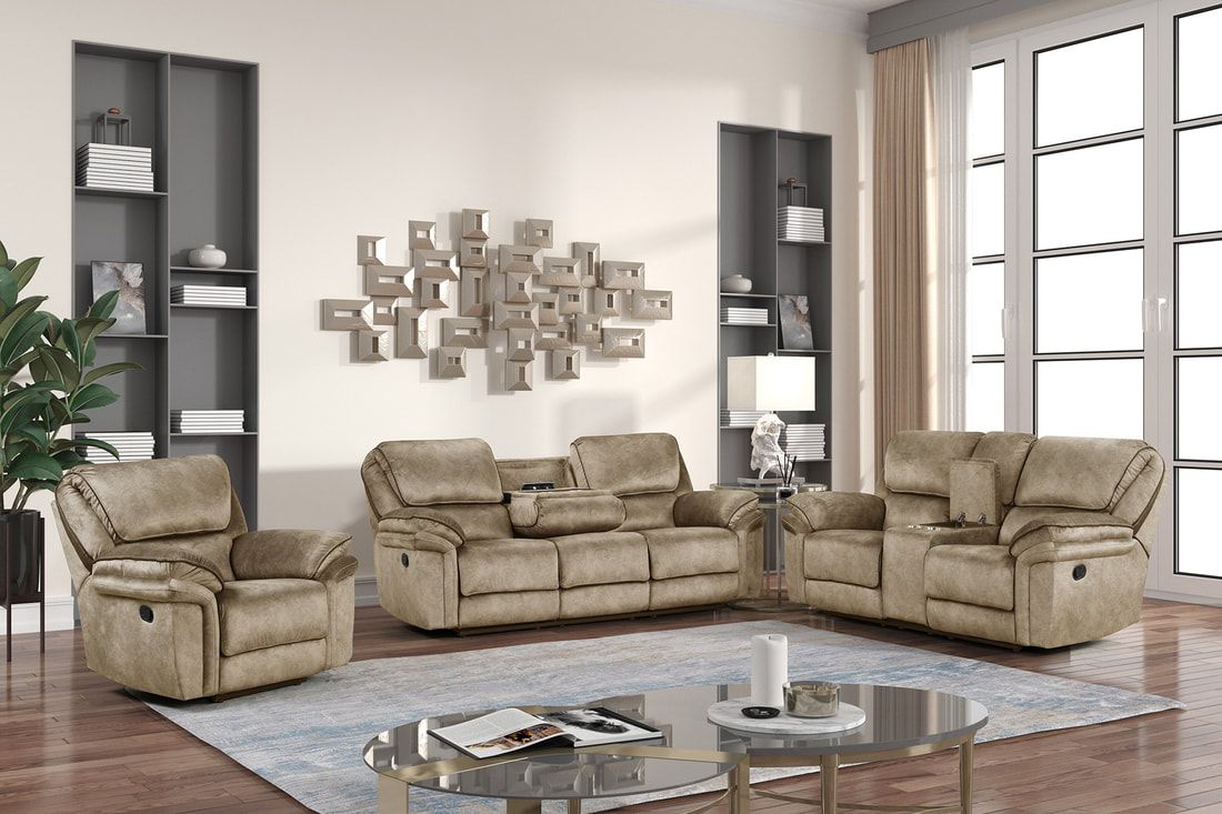 3pcs Perry Brown Fabric Reclining Sofa Set