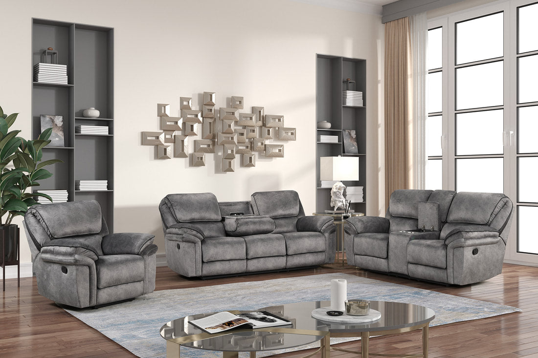 3pcs Perry Grey Fabric Reclining Sofa Set