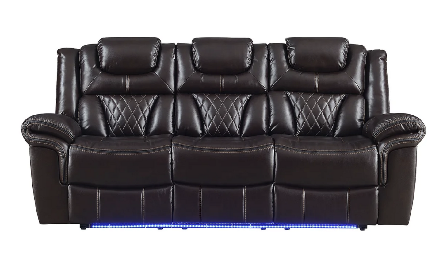 3pcs Party Time Brown Leather Gel Power Reclining Sofa Set