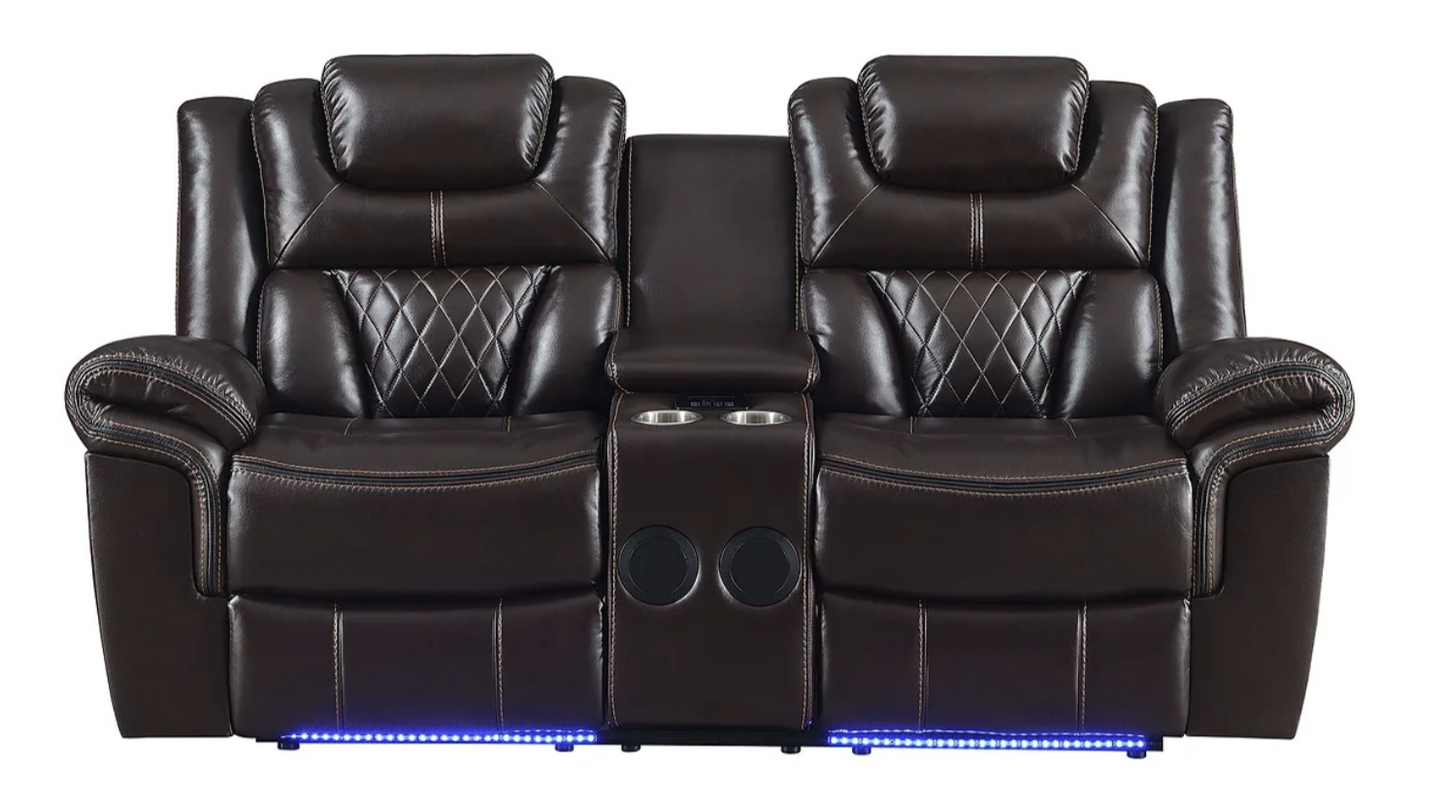 3pcs Party Time Brown Leather Gel Power Reclining Sofa Set