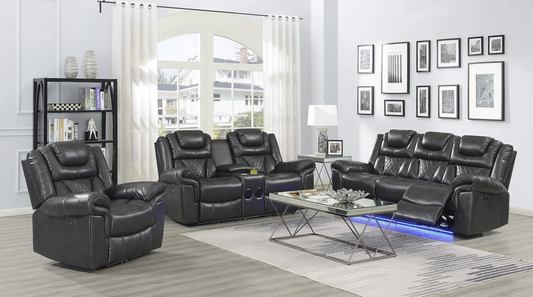 3pcs Party Time Grey Leather Gel Power Reclining Sofa Set