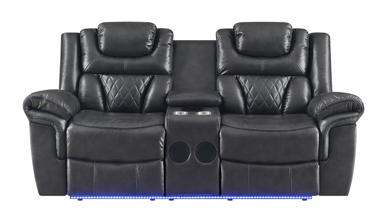 3pcs Party Time Grey Leather Gel Power Reclining Sofa Set