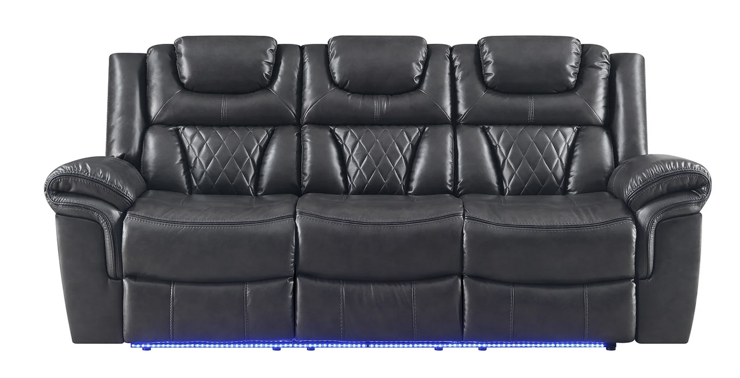 3pcs Party Time Grey Leather Gel Power Reclining Sofa Set