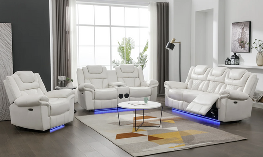 3pcs Party Time White Leather Gel Power Reclining Sofa Set