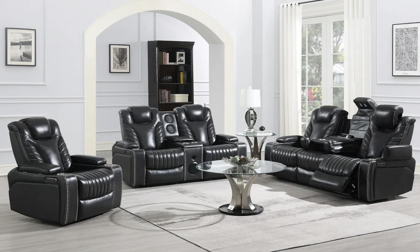 3pcs Zeus Grey Leather Power Reclining Sofa Set