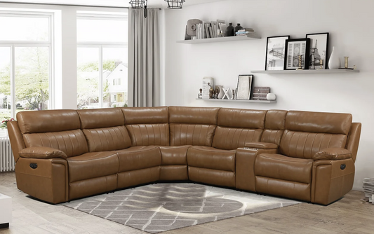 Fresno Camel Leather Power Reclining Sectional