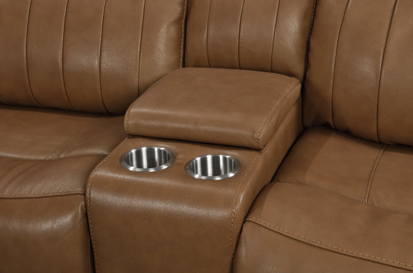 Fresno Camel Leather Power Reclining Sectional