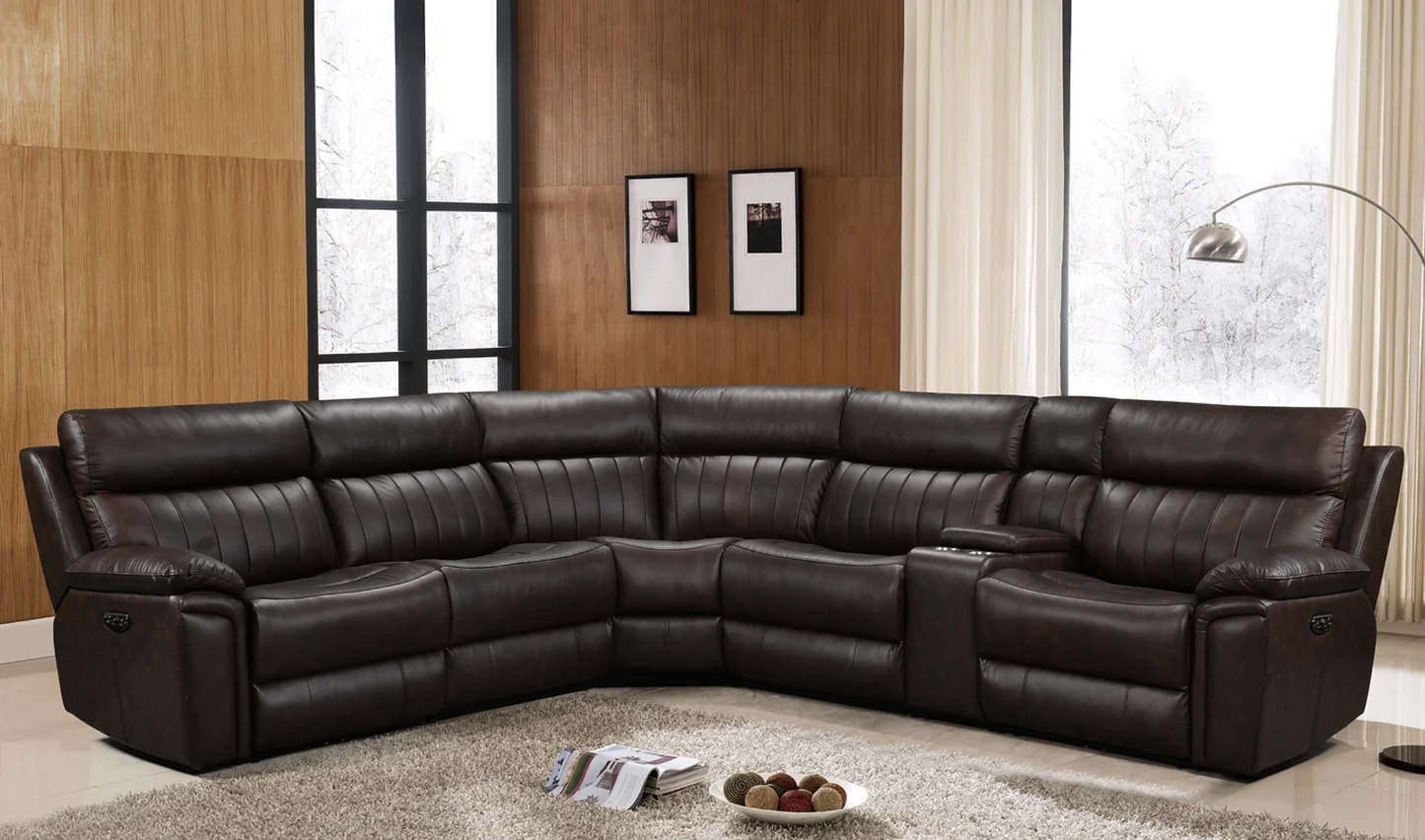 Fresno Brown Leather Power Reclining Sectional