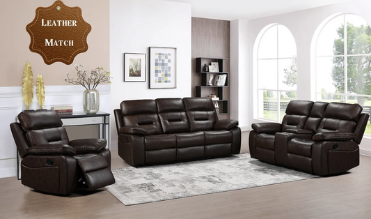 3pcs Dallas Brown Leather Reclining Sofa Set