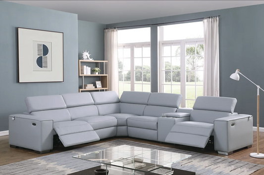 6pcs Light Blue Picasso Leather Power Sectional